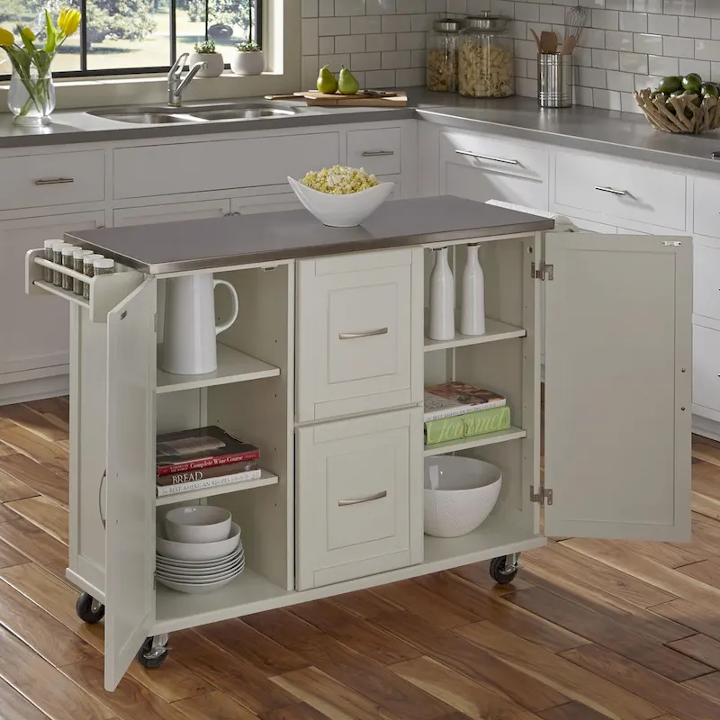 Homestyles Dolly Madison Wood Kitchen Cart with Stainless Steel Top