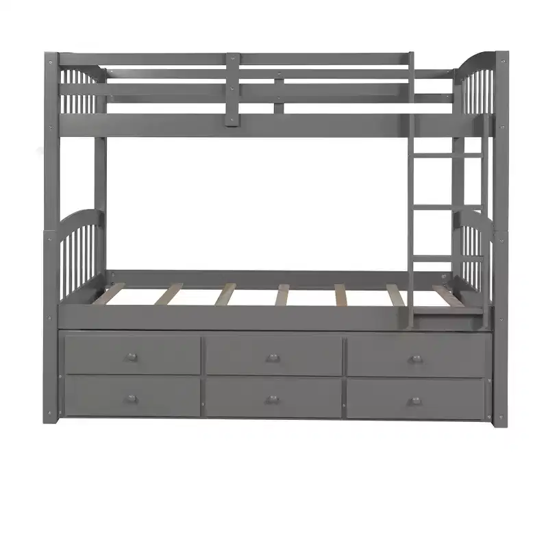 Luxystar Modern Twin Over Twin Bunk Bed With Trundle and 3 Drawers