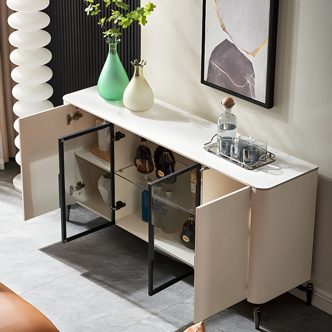 Modern Stone Countertop Sideboard with Cabinets