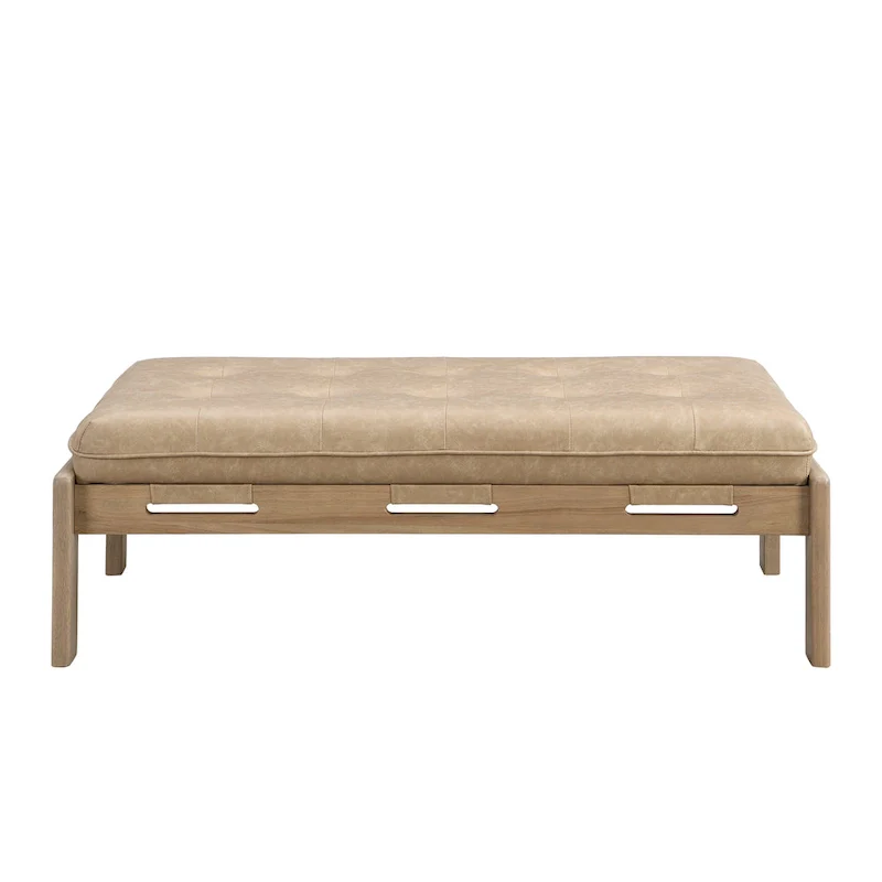 Christopher Knight Home - 48.4 Rectangle Tufted Upholstered Cocktail, Leather Ottoman Coffee Table with Rubber Wood Frame