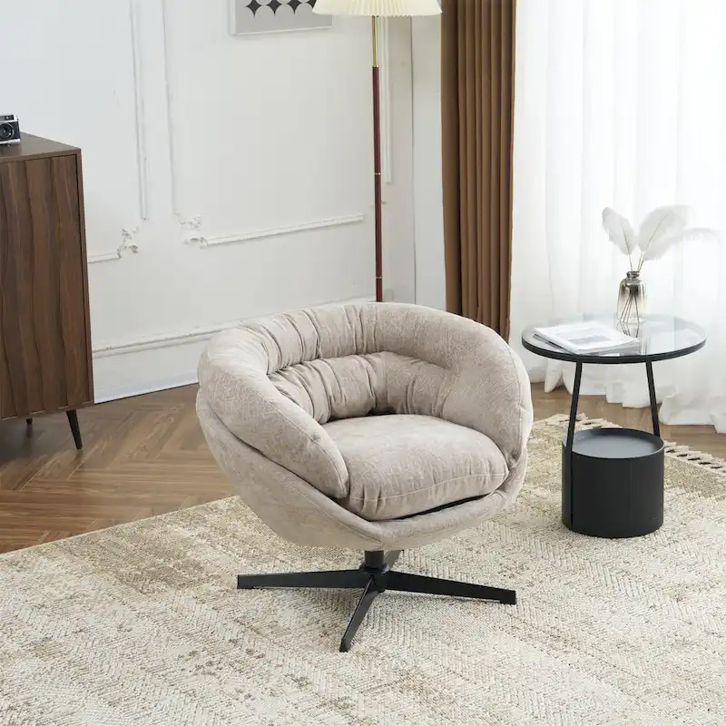 Chenille Upholstered Swivel Club Chair