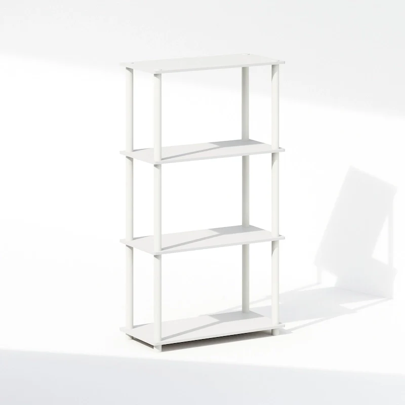 4-Tier Multipurpose Shelf Display Rack – Bookcase & Shelving Unit, White/White