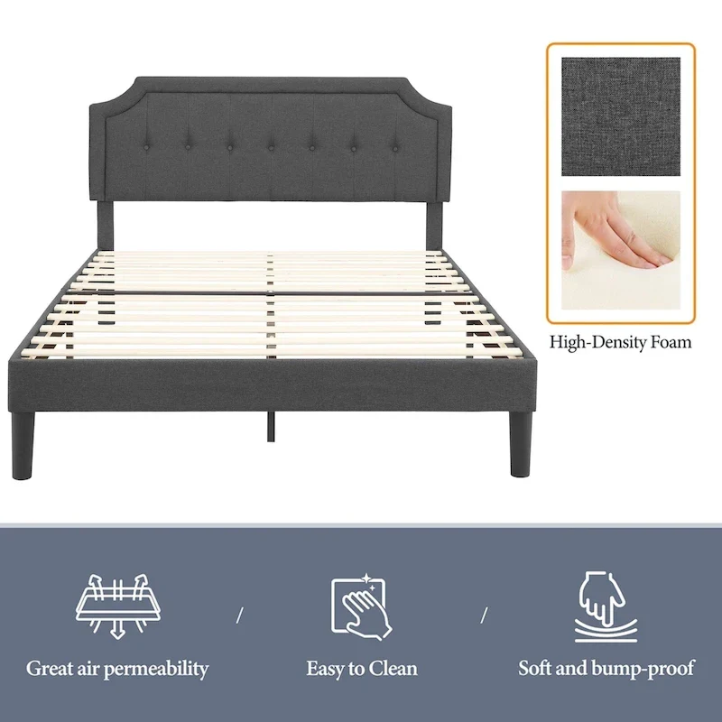 Javlergo Modern Upholstered Bed Frame with Height Adjustable Headboard, No Box Spring Needed