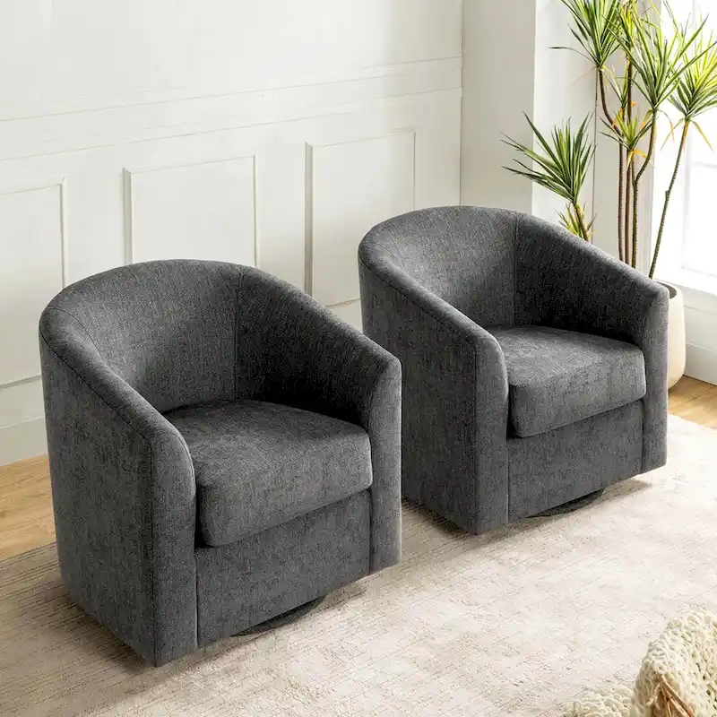 Cuenca Modern Upholstered Barrel Chair with Swivel Base Set of 2