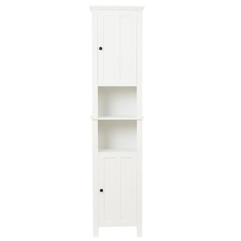 White MDF Wood 67-Inch Tall Tower Bathroom Linen Cabinet