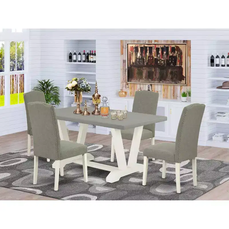 5-Piece Natural Oak Finish Solid Wood Top Dining table with 4-Chairs with