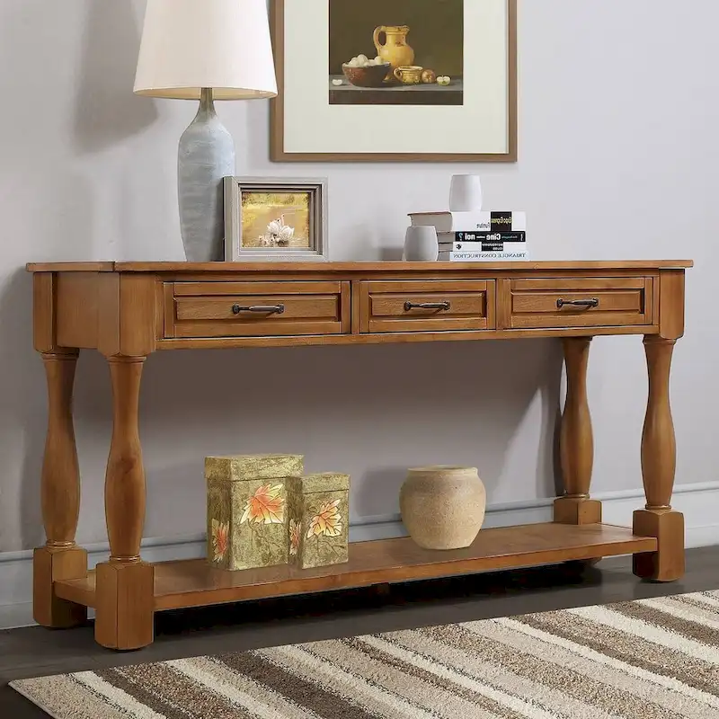 Solid Wood Console Table - Antique White/Blue/Navy/Espresso/Brown, Mid-Century Style, Multi-User