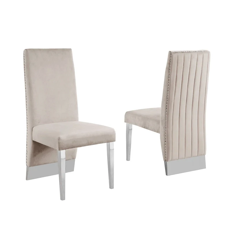Best Quality Furniture Dining Chair includes Pleated Back, Nailhead-Trimmed, Chrome-Legged Chair (Set of 2)