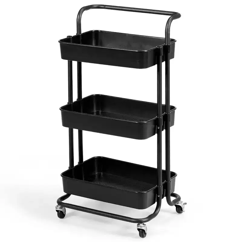 Costway 3 Tier Rolling Cart W/Wheels Practical Handle&ABS Storage Basket Organizer Black