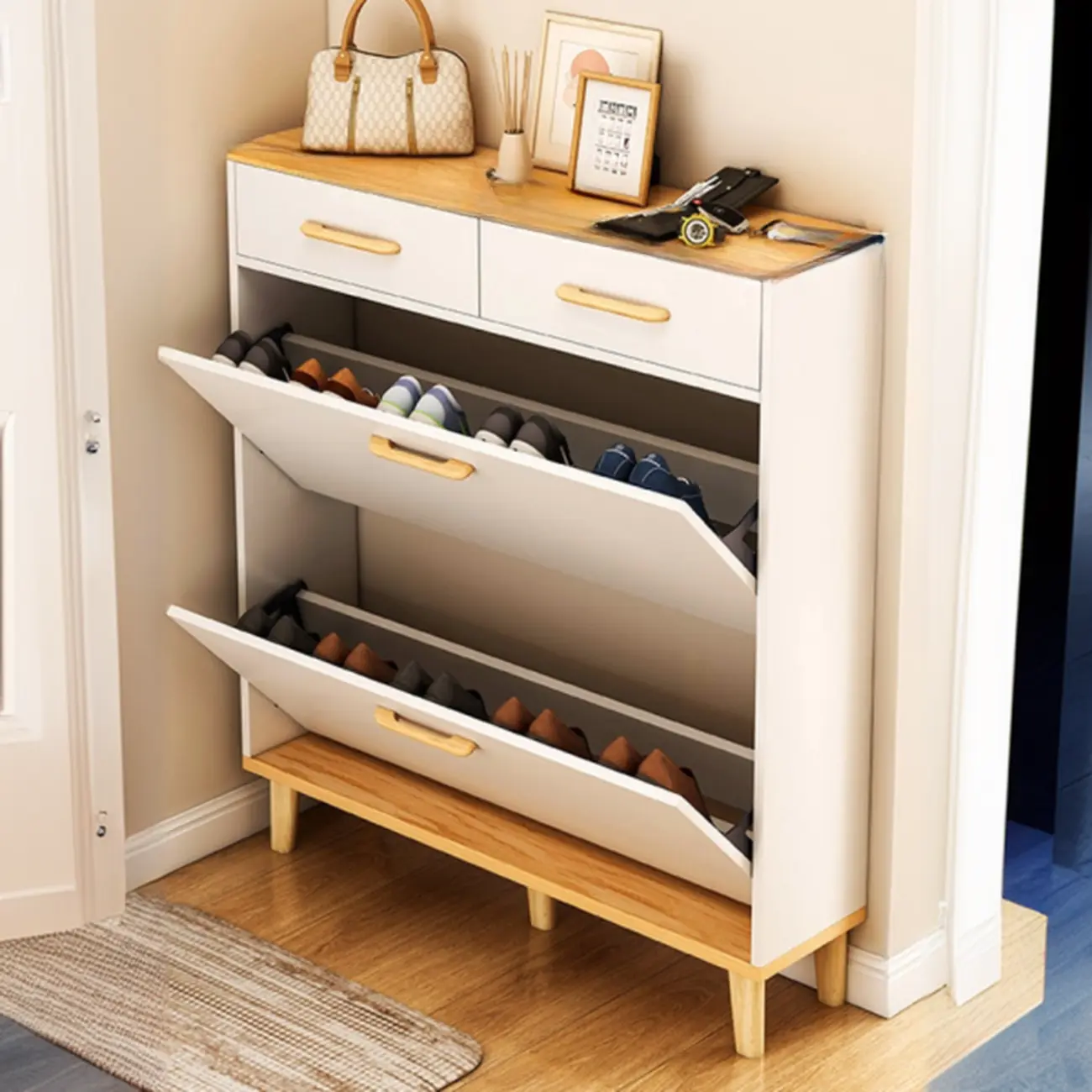 Vertical Wooden Shoe Cabinet for Entryway