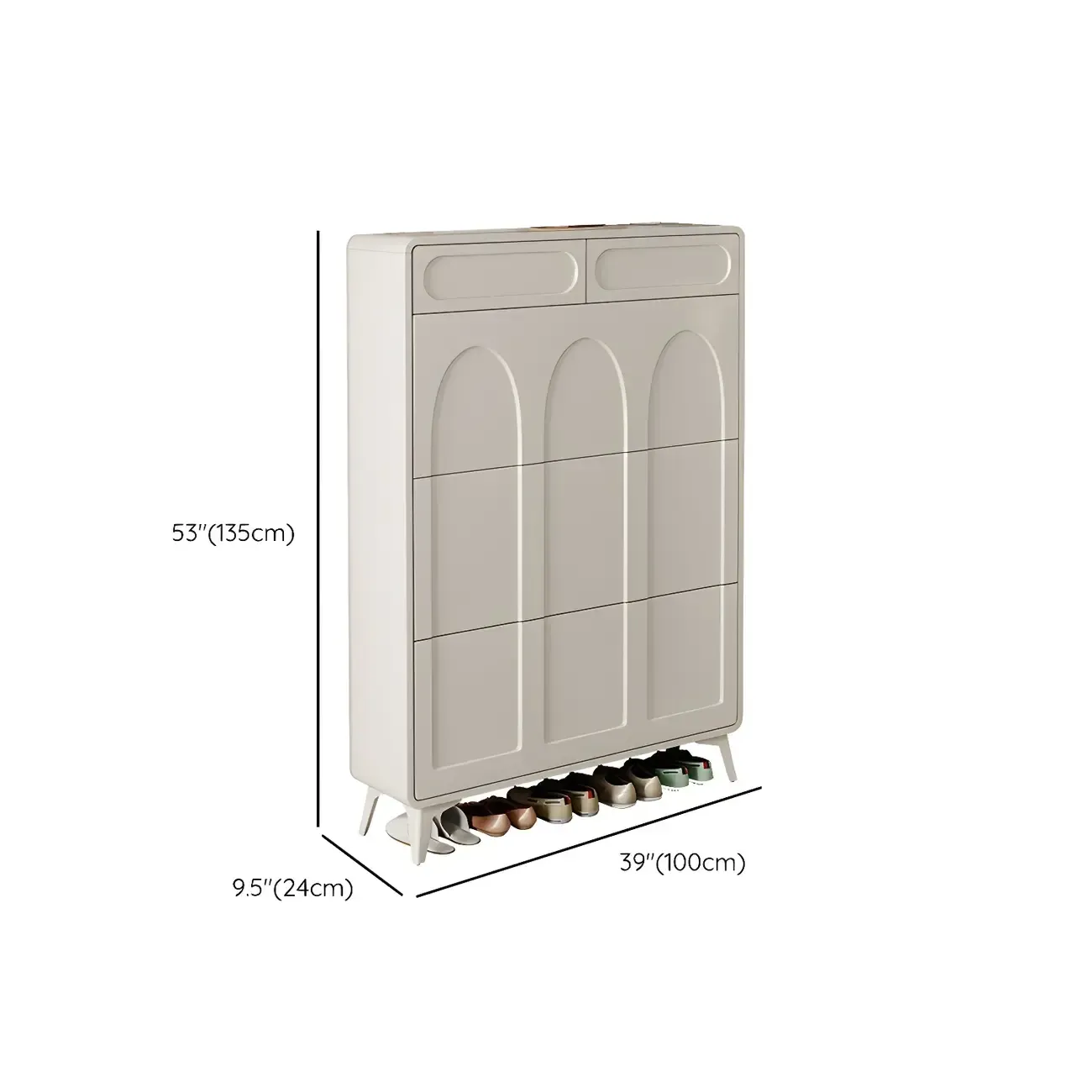Vertical Slim White Wooden Drop Front Shoe Cabinet