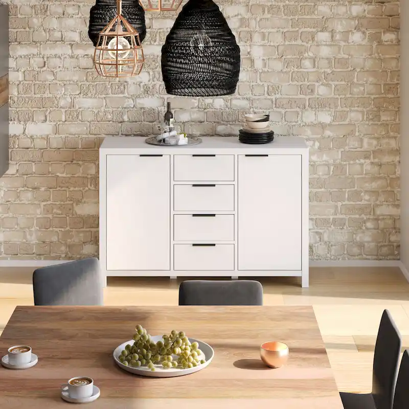 Sideboard Buffet 54 Solid Wood 4 Drawers 2 Cabinets Contemporary Dining Storage 36H