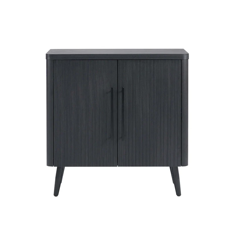 Wood Ribbed Accent Cabinet with Black Metal Legs - 32 inch TV Stand