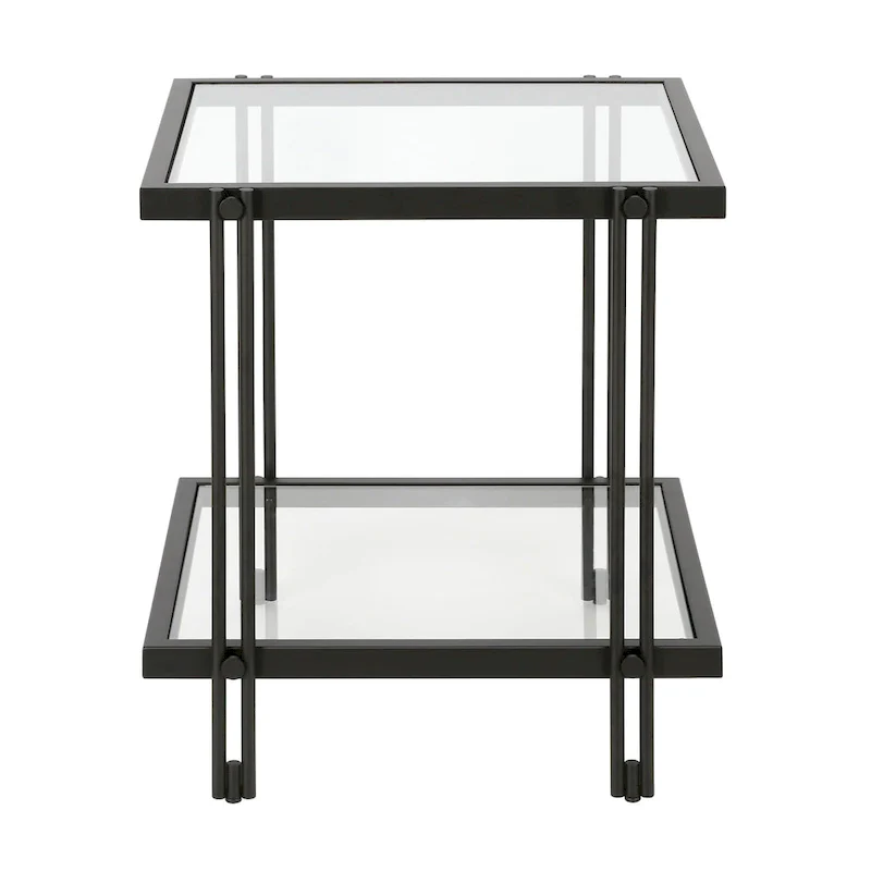 Brass / Blackened Bronze / Brass Walnut Geometric Steel & Glass Side Table – Single