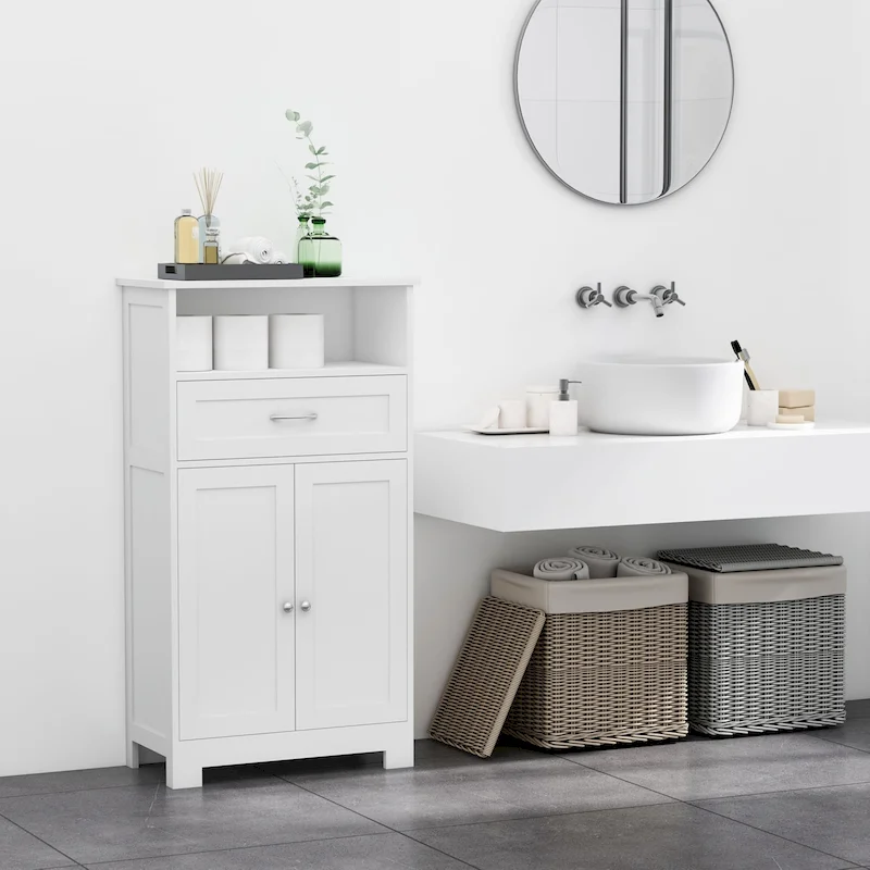 White / Grey / Brown Freestanding Floor Storage Cabinet, Single-Person Assembly