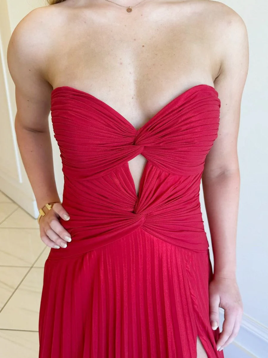 Strapless Keyhole Pleated A-Line Prom Dress