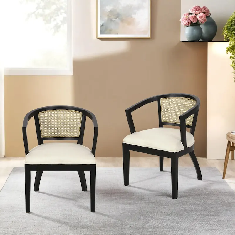 Cane Upholstered Rubberwood Dining Chair