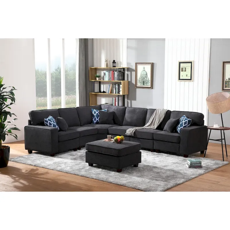 7 Piece Modular L-Shape Sectional Sofa with Ottoman