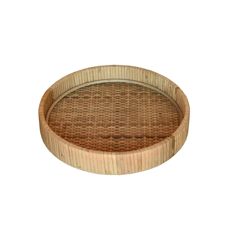 HomeRoots 12  Natural Round Bamboo Handmade Serving Tray