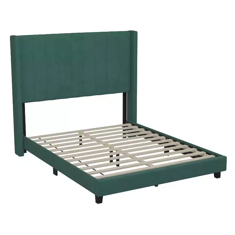 Emma and Oliver Upholstered Platform Bed with Vertical Channel Stitch Detail and Engineered Wood Frame - No Box Spring Required