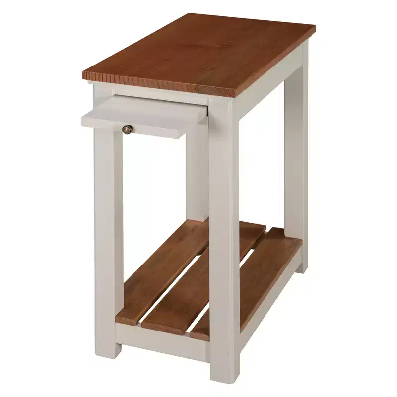 Savannah Chairside End Table with Pull Out Shelf Ivory with Natural Wood Top - Alaterre Furniture