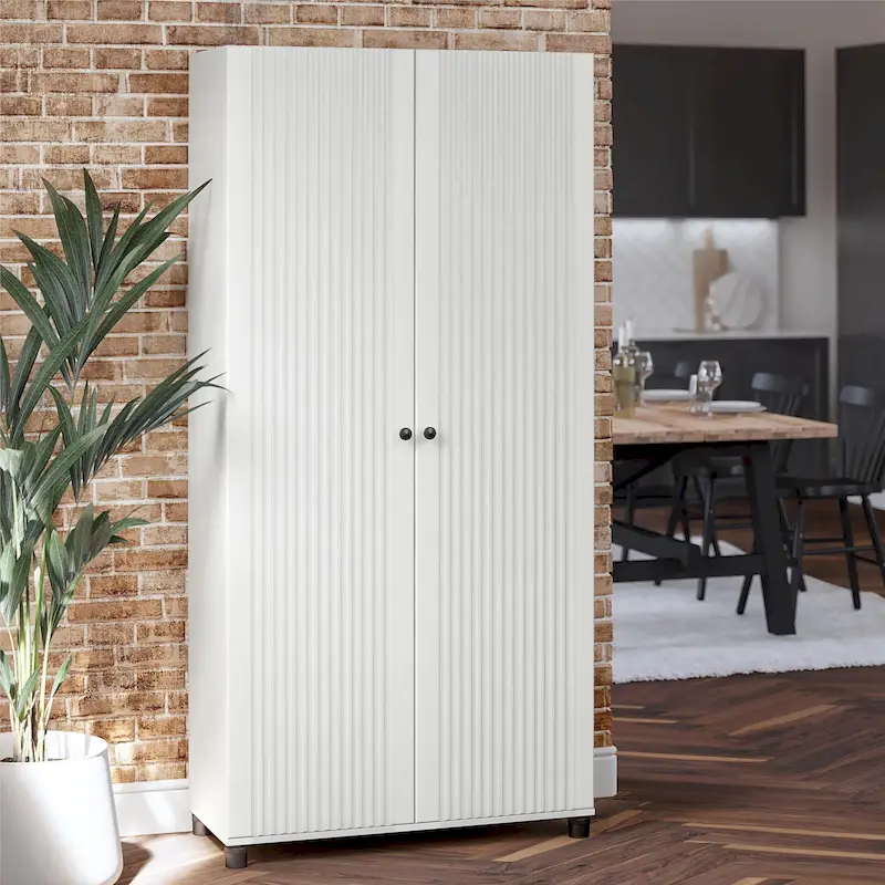White Fluted 2-Door Storage Cabinet, 36 in. Wide