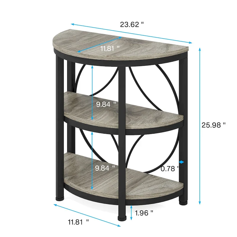 Half Round End Table, 3-Tier Narrow Side Table