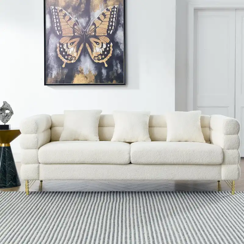 81-Inch 3-Seater Sofa with Lumbar Pillows and Metal Legs