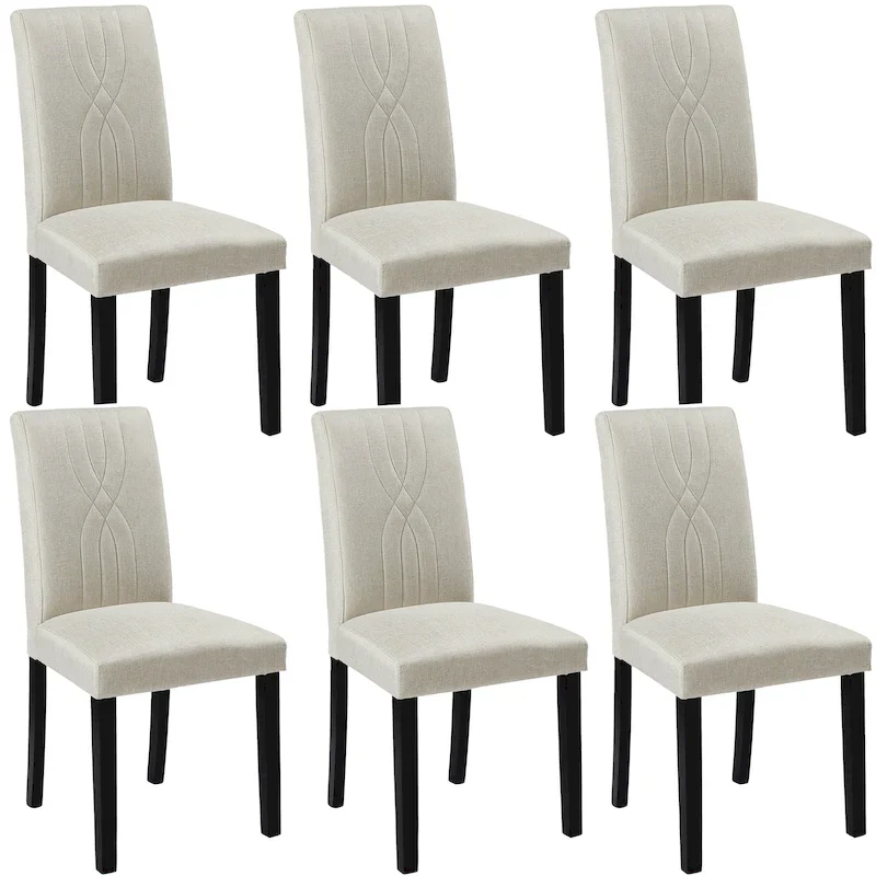VECELO Upholstered Dining Chairs Set of 6 Modern Fabric and High Back & Solid Wood Legs, Parson Dining Chairs (Set of 6)