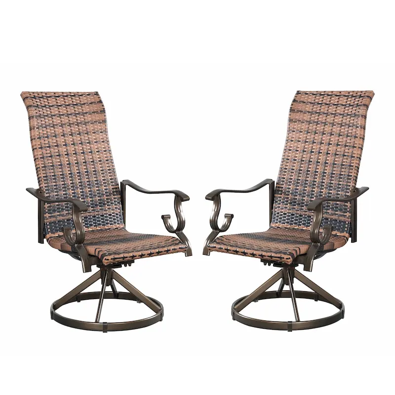 Set of 2 Westin Swivel Rocking Wicker Patio Dining Chairs- Brown