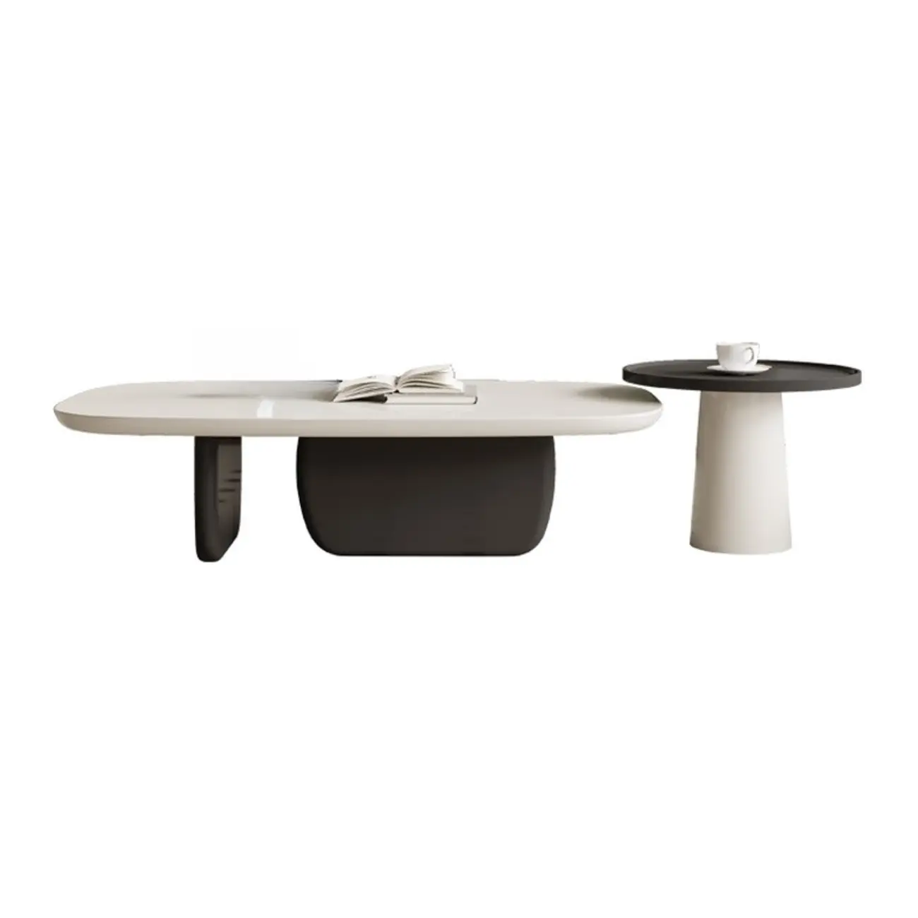 Modern Wood Oval Nesting Coffee Table with Block Base