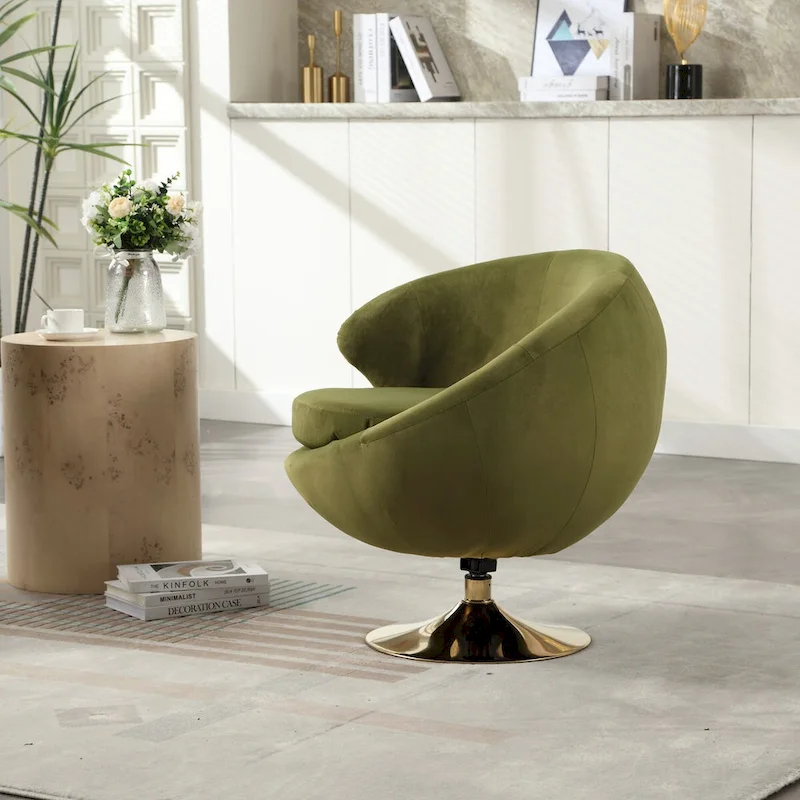 HOMEFUN Velvet 360 Degree Swivel Left Cuddle Barrel Accent Chairs