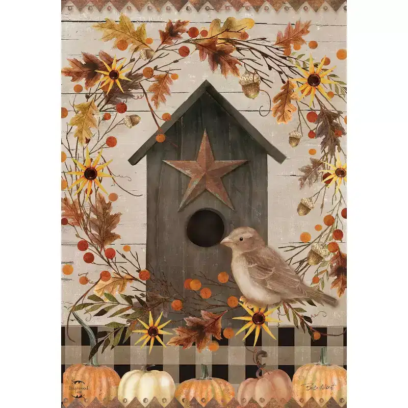 Briarwood Lane House Flag 40x28 For Outdoor Primitive Fall Birdhouse For Fall House Flag