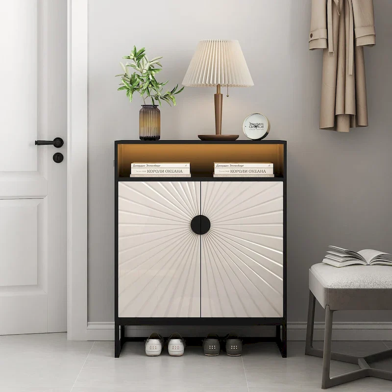5-Tier Shoe Storage Cabinet, Wooden Shoe Cabinet with Doors Shoe Organizer with Open Shelves for Entryway, Hallway, Living Room