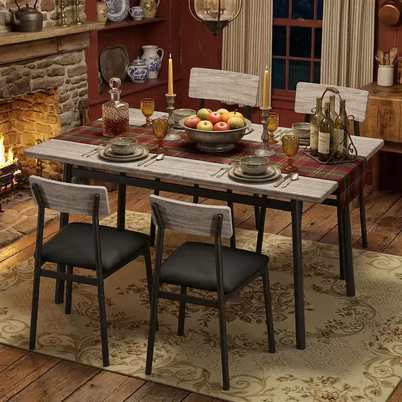 Garvee Dining Table Set for 4 with 4 Upholstered Chairs, Dining Room Table Set for 4 w/Smooth Edge for Dining