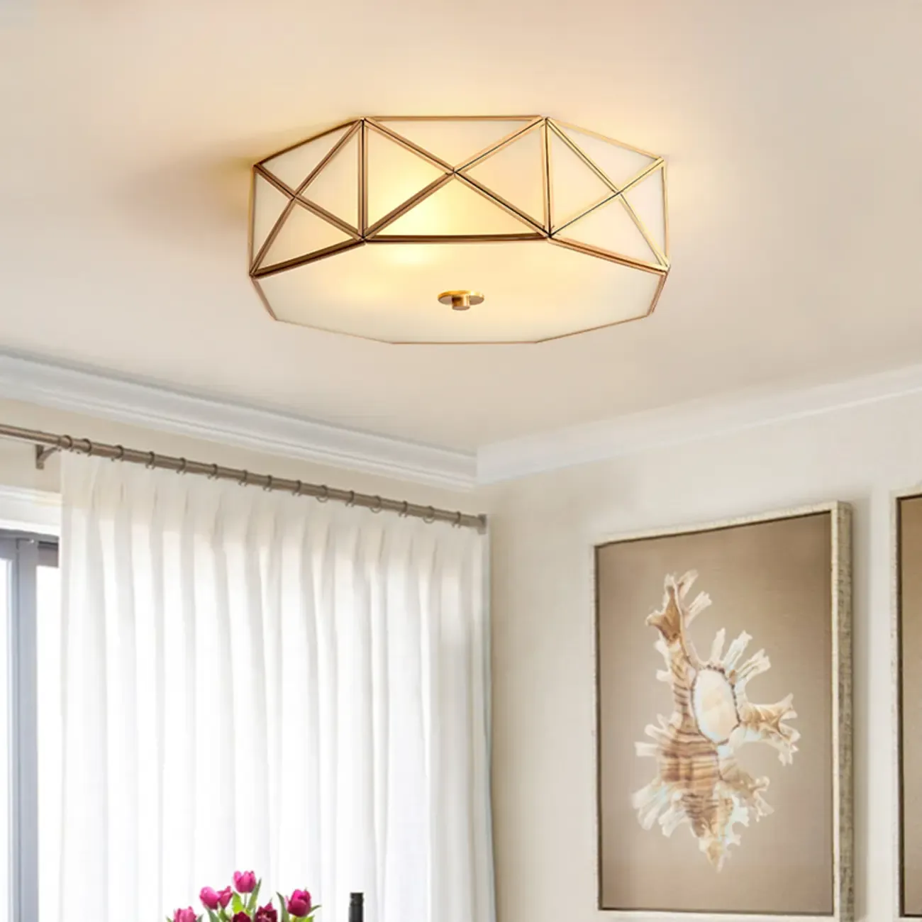 Colonial Glass Flush Mount Ceiling Light for Residential Use
