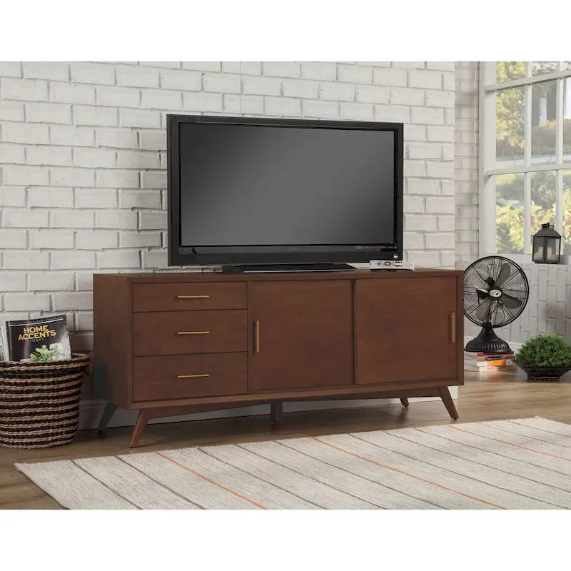 Mid-Century Modern Large TV Console - Walnut - 64Wx19Dx27H