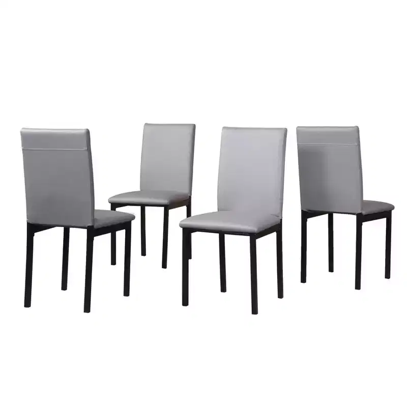 Okak Set of 4 Modern Dining Chairs, Armless Metal Frame & Faux Leather Seats, Upholstered Kitchen & Dining Room Side Chairs