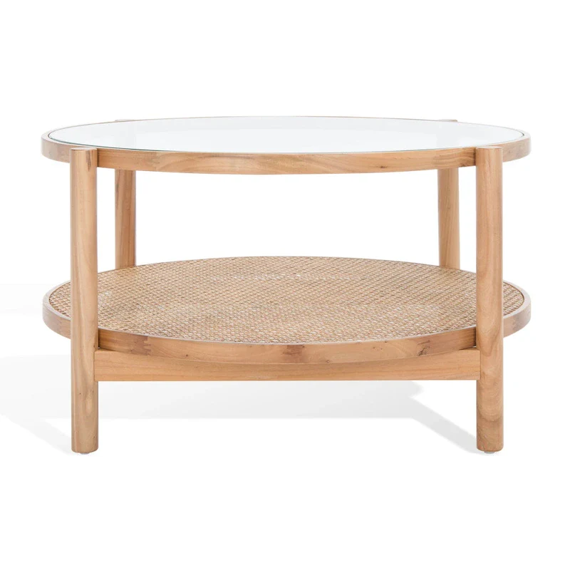 SAFAVIEH Couture Falak 2-Tier Rattan/Glass Coffee Table - 35 In. W x 35 In. D x 18 In. H - 35W x 35D x 18H