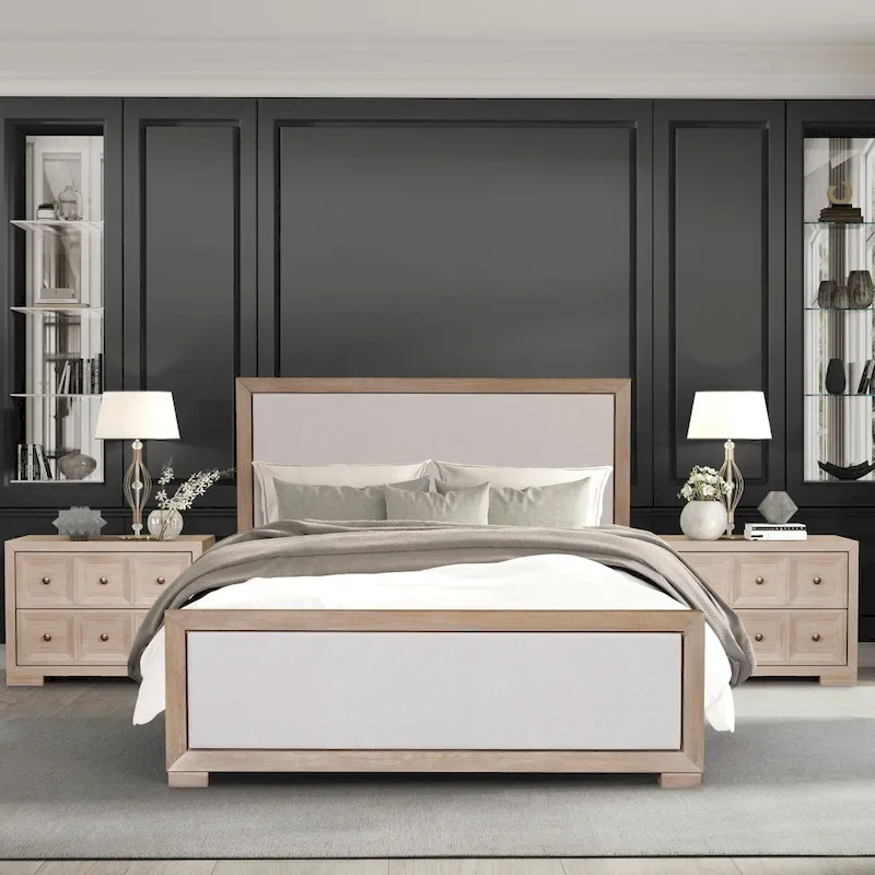 Modern Classic Solid Wood Fabric Panel Bed