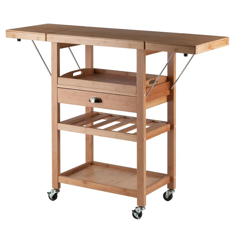 Barton Utility Kitchen Cart, Drop Leaf, Bamboo - 45.28 x 15.16 x 35.43 inches