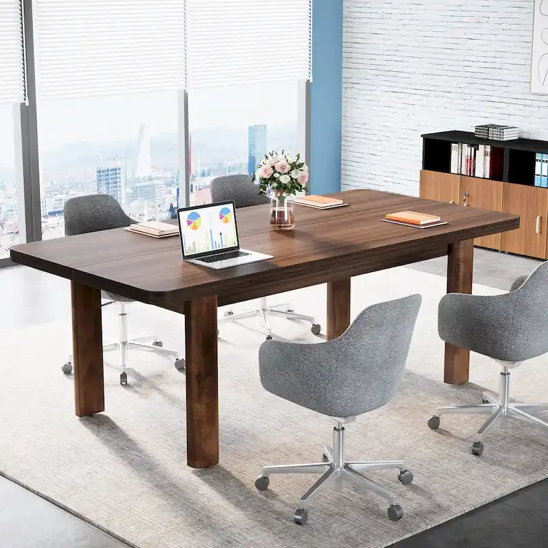63 Large Office Computer Desk, Executive Desk with Solid Wood Legs