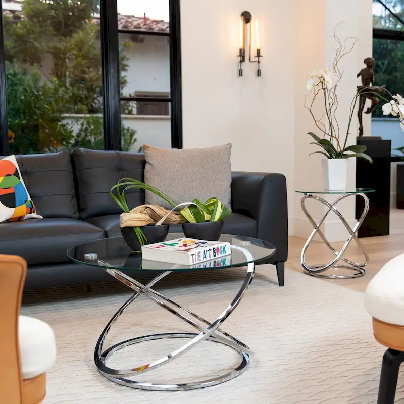 Galaxy Cross Base Tempered Glass Round Coffee Table