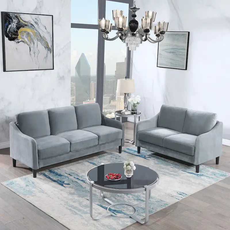 Mid-century Modern Upholstered Velvet Sofa Set with Armchair, Loveseat, 3-Seater Sofa