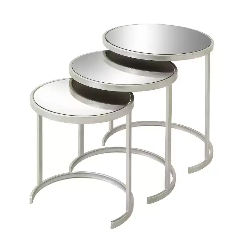 Set of 3 Contemporary Metal Accent Table Silver - Olivia & May