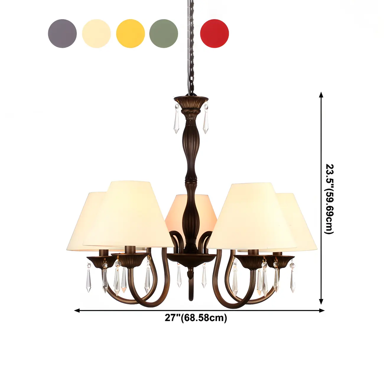 Adjustable Hanging 5-Light Down Shade Crystal Chandelier