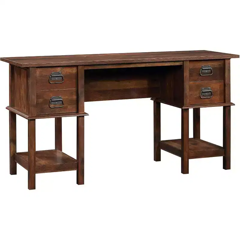 Brown Wood Executive Desk with Drawer, Single
