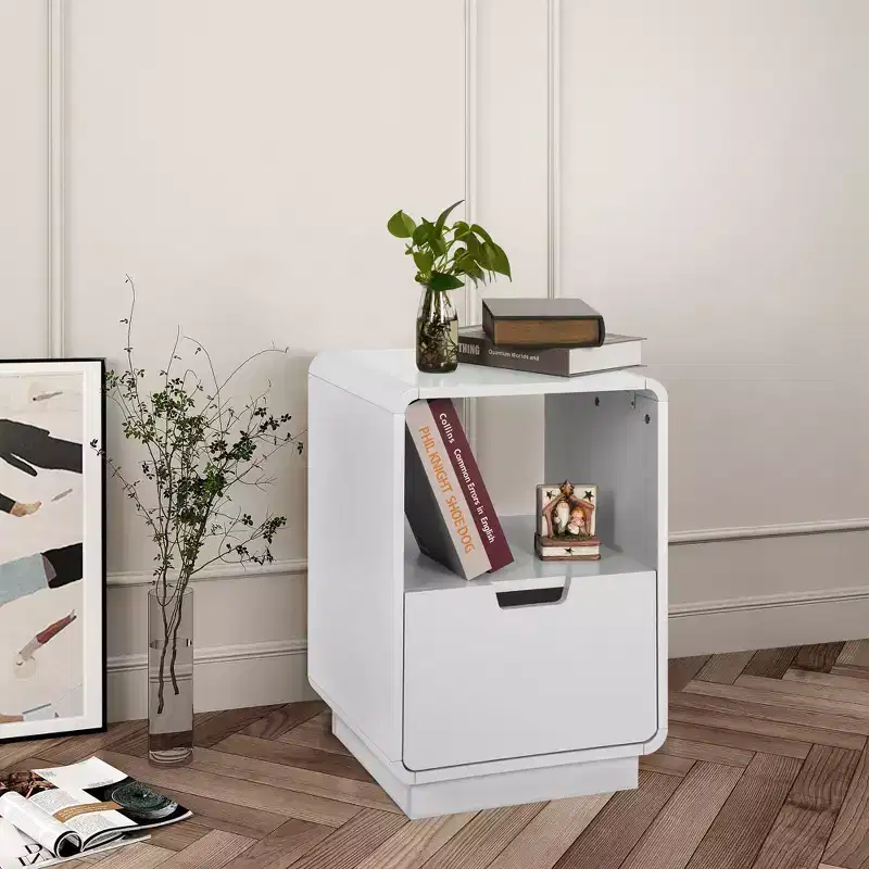 eHemco Contemporary Side Table End Table with Storage Drawer, White, 22.8H x 15.7W x 15D inches