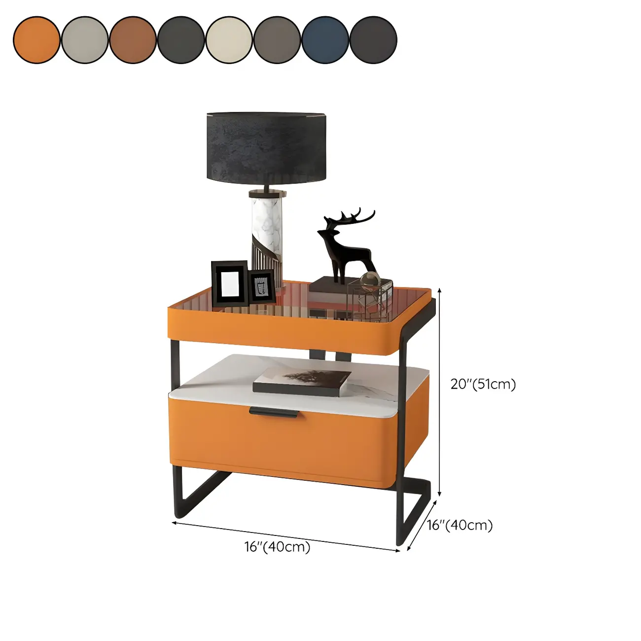 Modern Wood Nightstand with Glass Countertop and Drawer