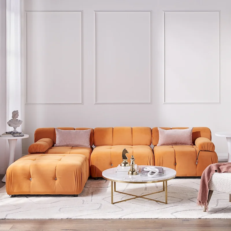 L-shape Velvet Modern Sectional Sofa Soft Couch